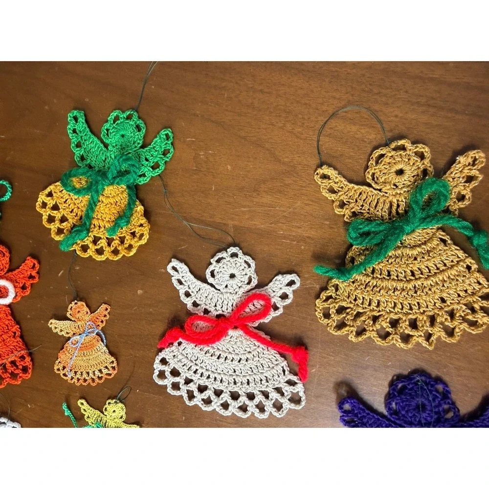 Set of 9 Crocheted Angel Ornaments 2 sizes‎ handmade